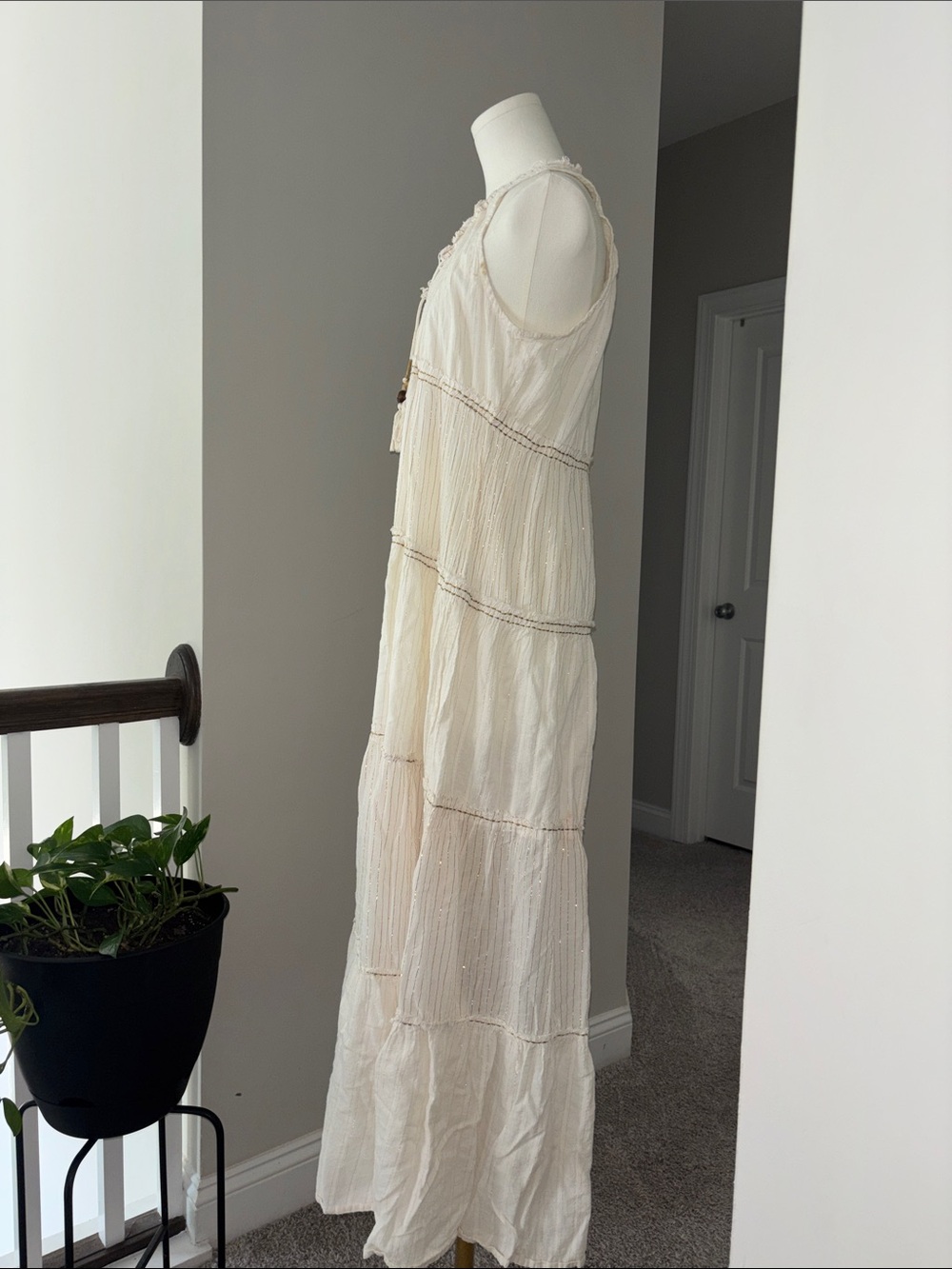 Free People Boho Cream Jumpsuit with Tassel Tie - Picture 3 of 5